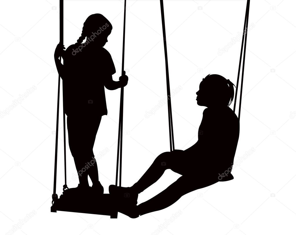 two girls swinging silhouette vector