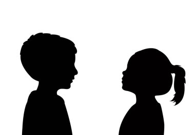 Çocuklar sohbet ediyor, siluet vektörü