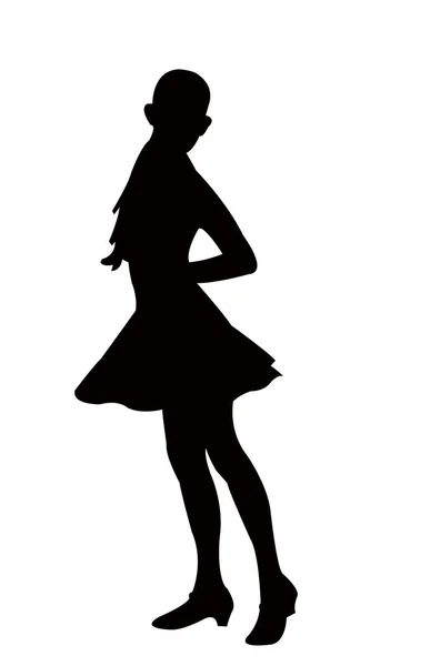 Een Tiener Meisje Dansen Silhouete Vector — Stockvector