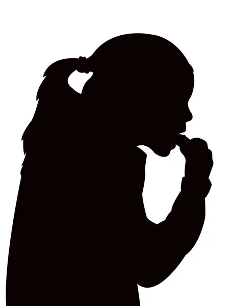 Ragazza Mangiare Vettore Silhouete — Vettoriale Stock