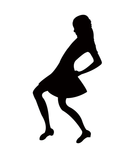 Teenager Girl Dancing Silhouette Vector — Stock Vector