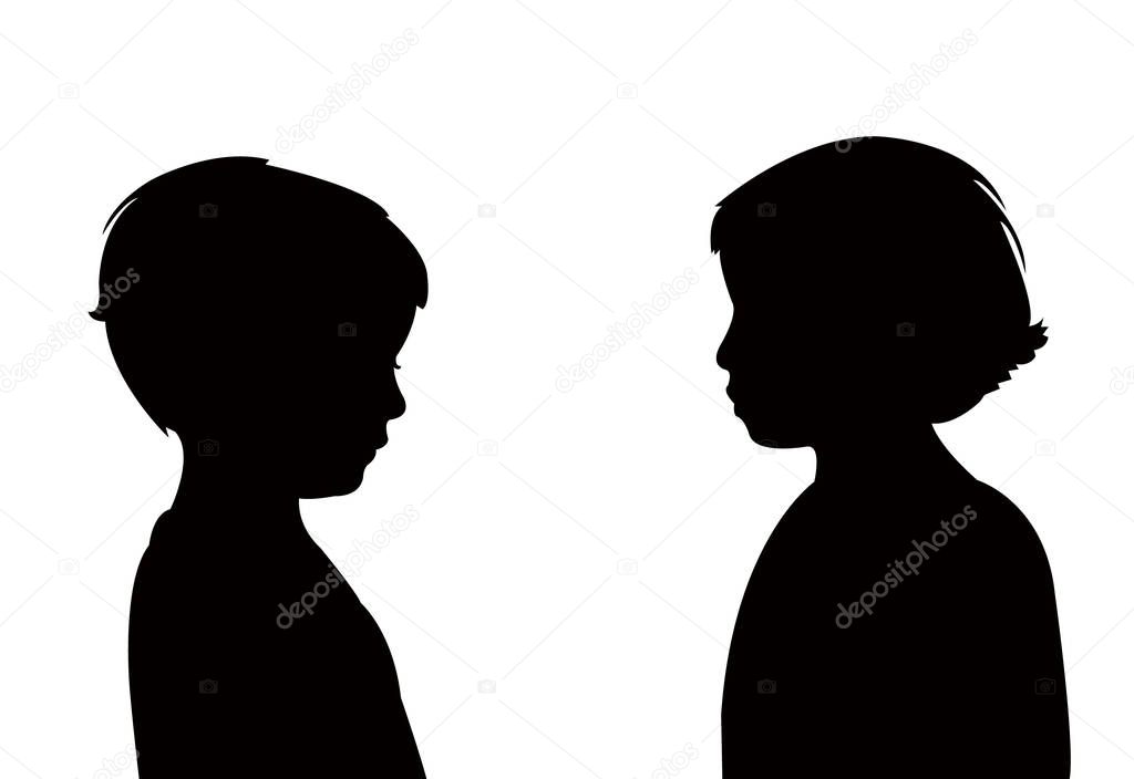 two boy talking heads silhouette vector