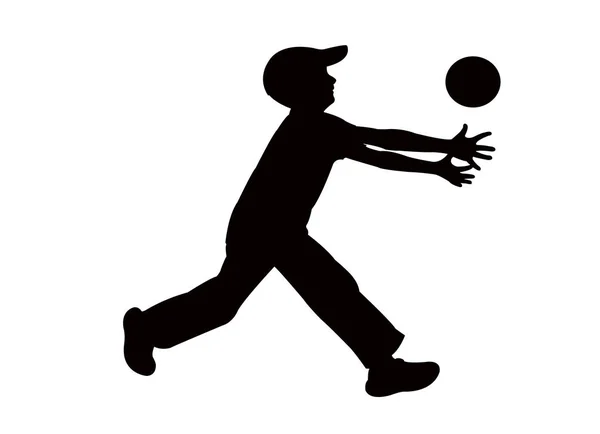 Garçon Jouant Avec Balle Vecteur Silhouette — Image vectorielle