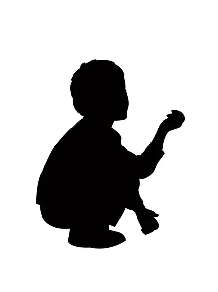 Ein Junge Sitzt Und Bettelt Silhouettenvektor — Stockvektor