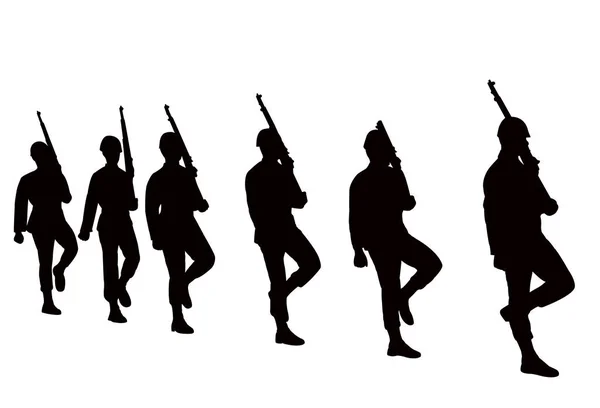 Soldats Marchant Vecteur Silhouette — Image vectorielle