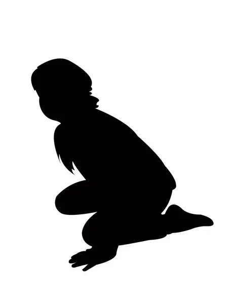 Bambino Seduto Corpo Silhouette Vettore — Vettoriale Stock