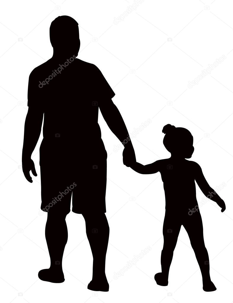 father and daughter walking, silhouette vector
