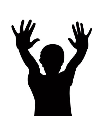 a child head and hands, silhouette vector