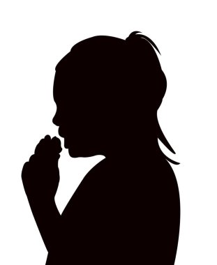 Yemek, aç kız siluet vektör