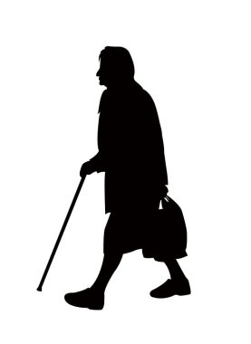 an old woman walking silhouette vector