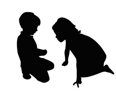 Çocuklar sohbet ediyor, siluet vektörü