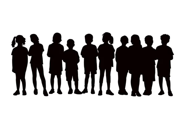 Kinderen Samen Silhouet Vector — Stockvector