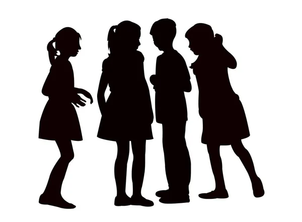 Enfants Faisant Chat Vecteur Silhouette — Image vectorielle