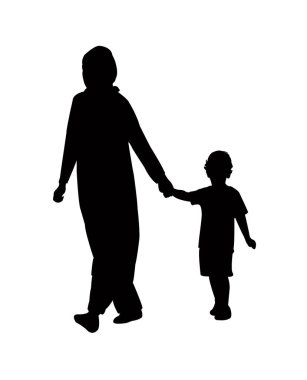 baba ve oğlu yürüyen siluet vektör