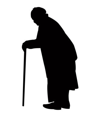 Baton, siluet vektör ile yürüyen yaşlı bir kadın