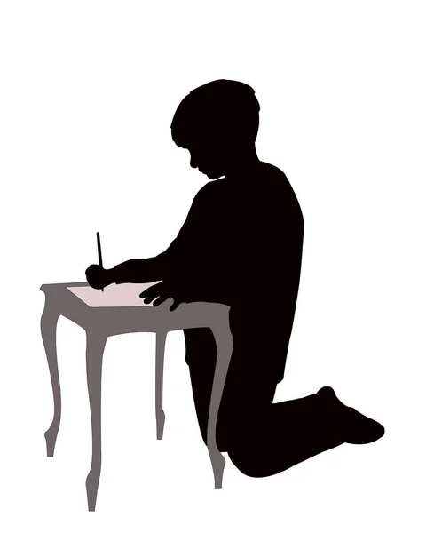 男孩写在咖啡桌上 轮廓矢量 — 图库矢量图片