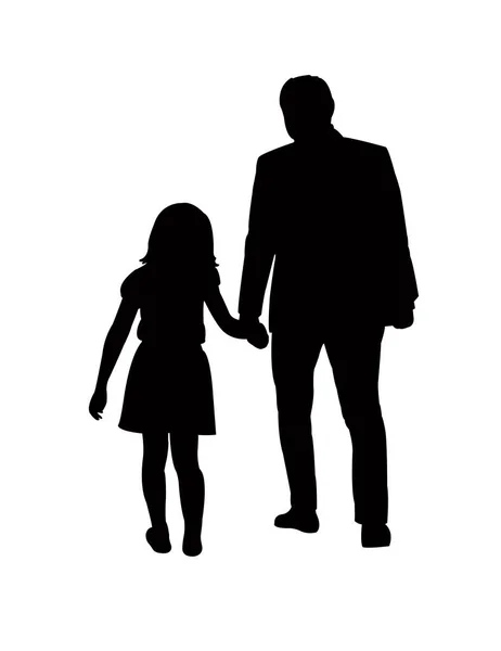 Father Son Walking Silhouette Vector — Stock Vector