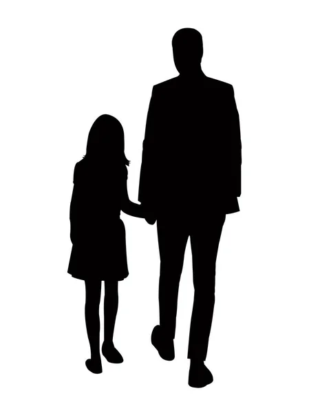 Father Son Walking Silhouette Vector — Stock Vector