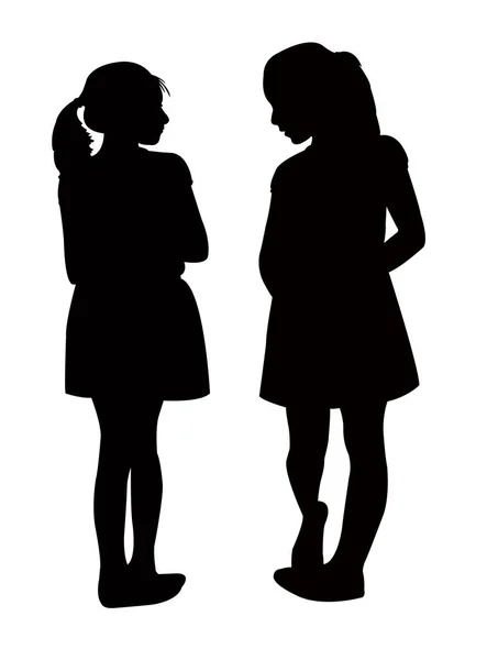 Filles Faisant Chat Vecteur Silhouette — Image vectorielle