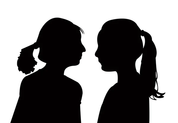 Deux Filles Faisant Chat Vecteur Silhouette — Image vectorielle