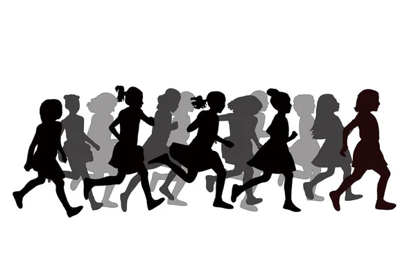 Filles Courir Silhouette Vecteur — Image vectorielle