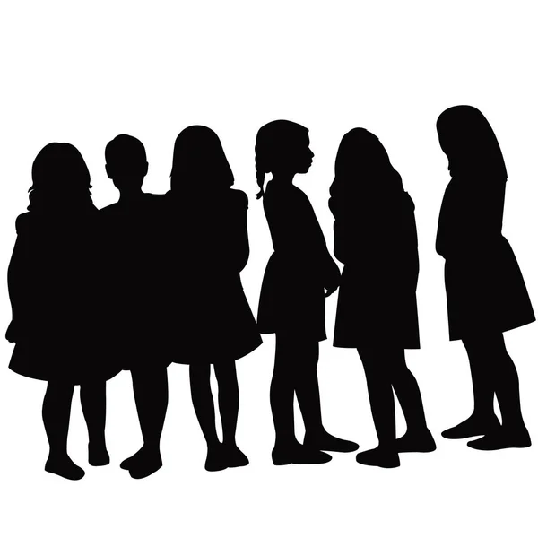 Filles Ensemble Silhouette Vecteur — Image vectorielle