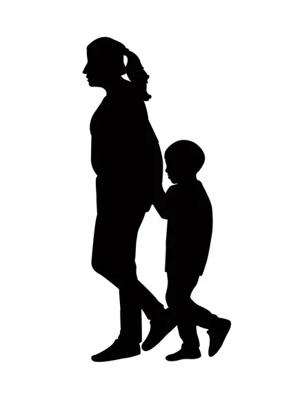父亲和儿子步行剪影矢量 — 图库矢量图片