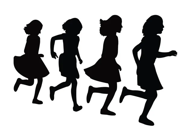 Filles Courir Silhouette Vecteur — Image vectorielle