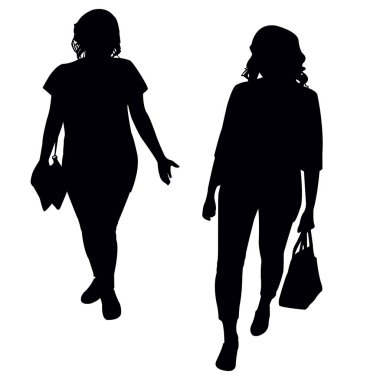 iki kadın yürüyüş ve sohbet yapma, siluet vektör