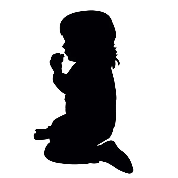 Une Fille Assise Mangeant Nourriture Silhouette Vecteur — Image vectorielle