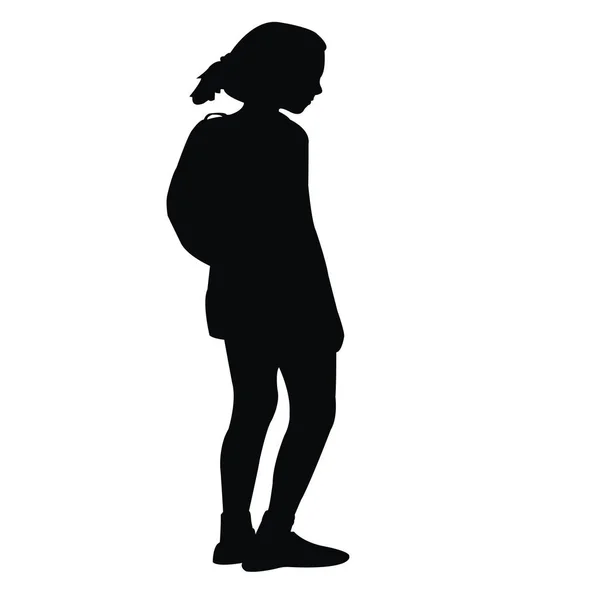 Une Adolescente Étudiante Avec Sac Dos Vecteur Silhouette — Image vectorielle