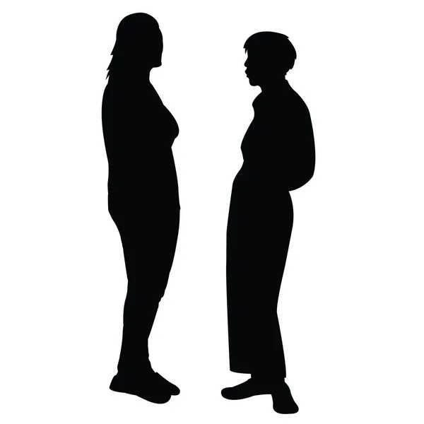 Two Women Making Chat Silhouette Vector — Stock Vector