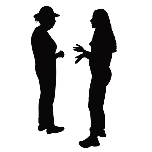 Two Women Making Chat Silhouette Vector — Stock Vector