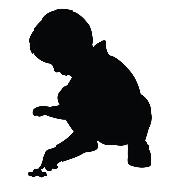 Boy Sitting Playing His Toy Car Silhouette Vector — Stock Vector