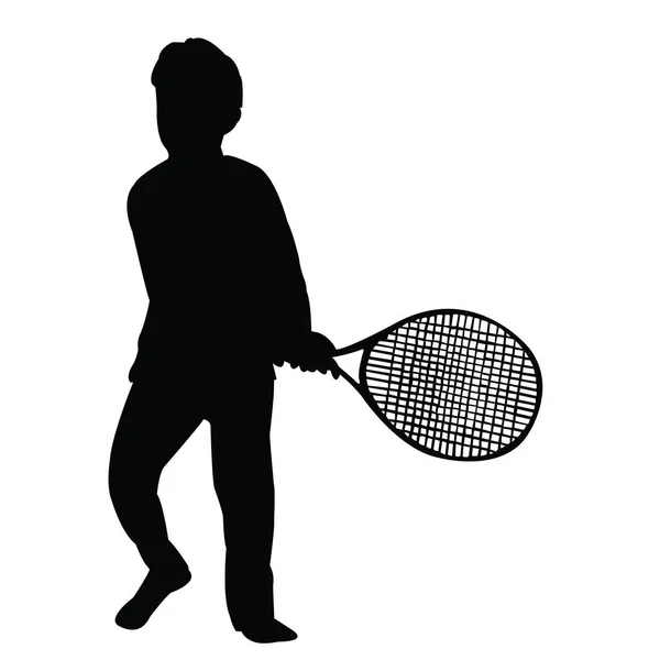 Ein Junge Spielt Tennis Silhouettenvektor — Stockvektor