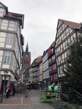 Tarihi yarı ahşap evleri ve Marktkirche kilise Hannover, Almanya