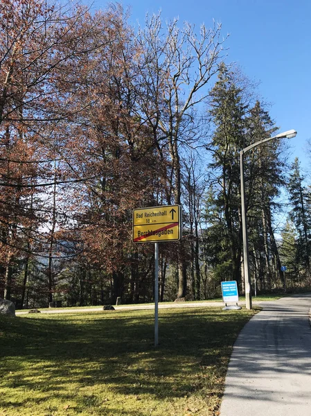 Road sign Berchtesgaden / Bad Reichenhall, Berchtesgadener Land, Bavaria, Germany