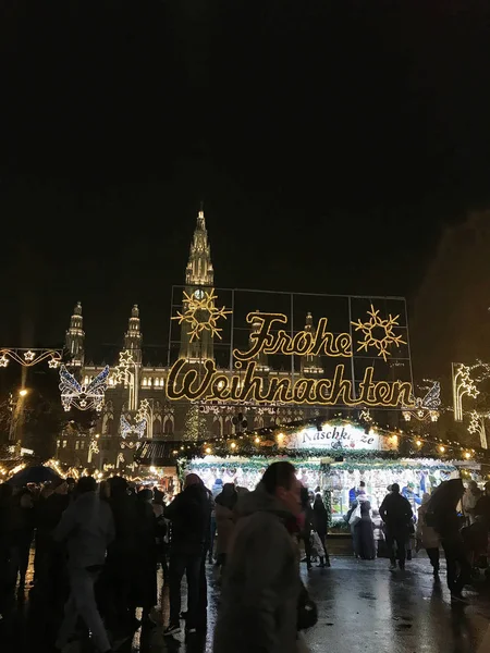 Рождественский Рынок Вене Ратушей Заднем Плане Вена Австрия — стоковое фото