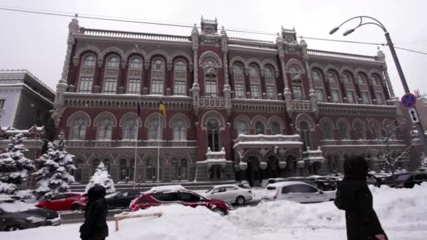 Nationalbank Der Ukraine Winter Kyiw — Stockvideo