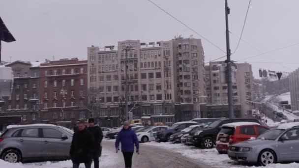 European Square Winter Kyiv Ukraine — Stock Video