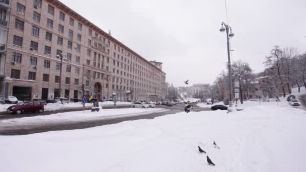 Πλατεία Ευρώπης Τον Χειμώνα Κίεβο Ουκρανία — Αρχείο Βίντεο