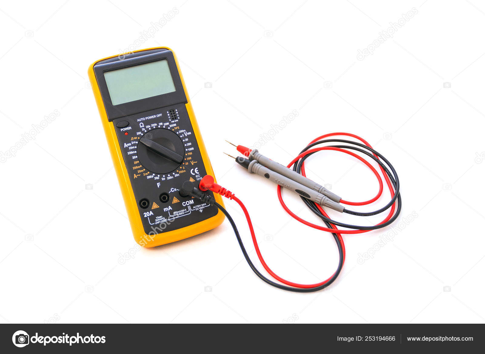 Digital Multimeter Red Black Probe Display Turned Isolated White