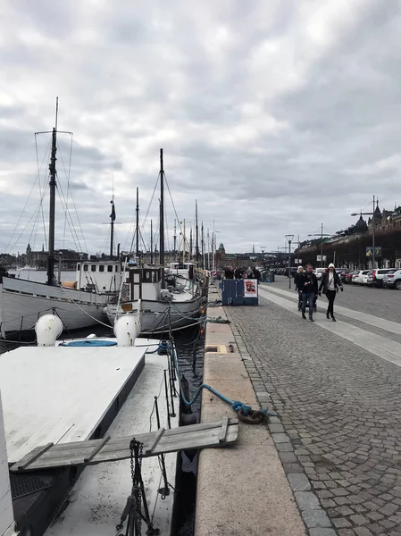 Γιοτ Και Βάρκες Πιρ Στοκχόλμη Σουηδία — Φωτογραφία Αρχείου