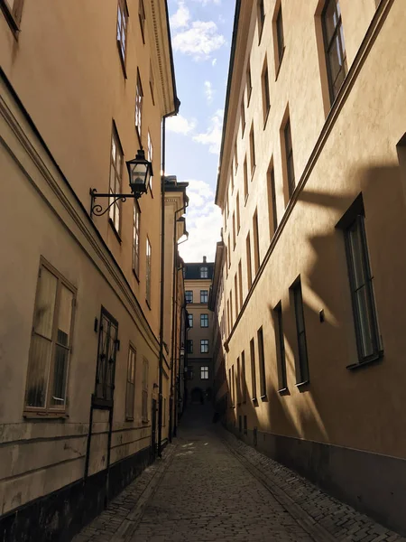 Pohled Ulici Historickém Centru Stockholmu Švédském Akciovém Obraze — Stock fotografie