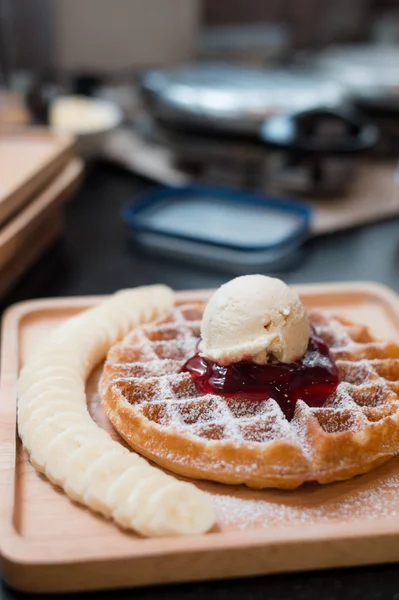 Desayuno Gofres Caseros Mañana Sabroso — Foto de Stock