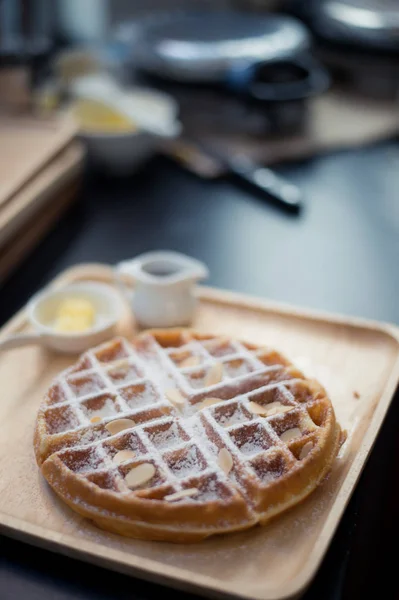 Morgens Hausgemachte Waffeln Frühstück Ist Lecker — Stockfoto