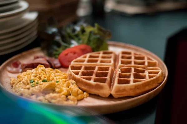 Rano Pyszne Gofry Domowe Śniadania — Zdjęcie stockowe