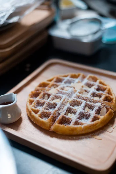 Ранковий Домашній Сніданок Вафельками Смачний — стокове фото