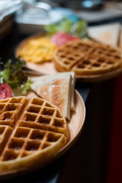 Desayuno Gofres Caseros Mañana Sabroso — Foto de Stock