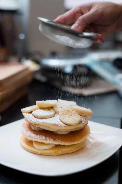 Homemade Pancake Bananas Sugar — Stock Photo, Image